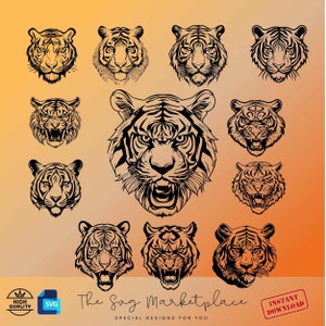 Wildlife Tiger Head Digital Design Collection - High-Quality SVG/PNG, Perfect for T-Shirt Printing & Nature-Themed Crafts