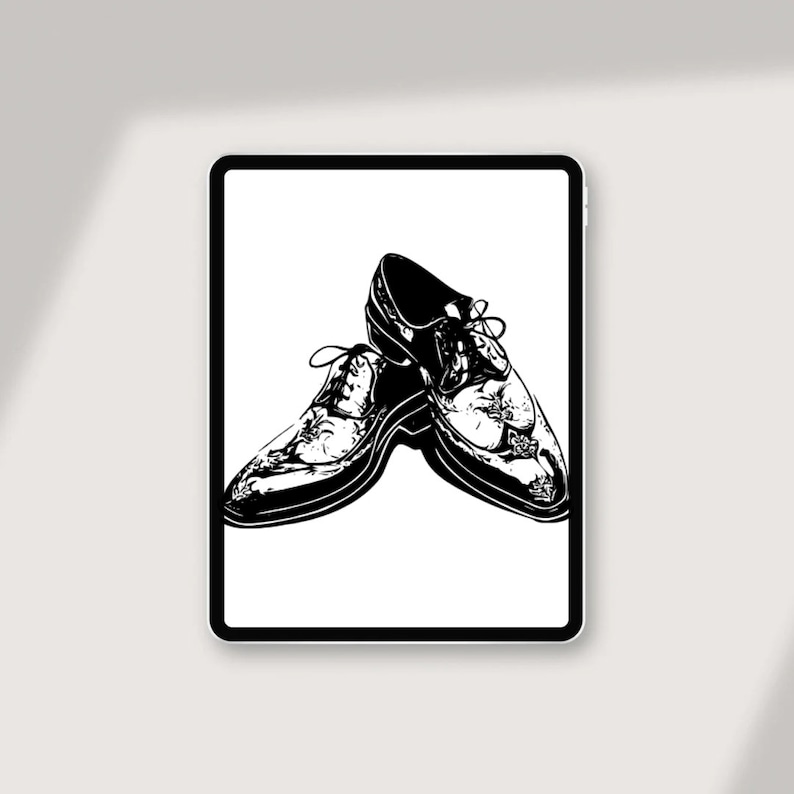 May include: A pair of black leather dress shoes with intricate detailing. The shoes are angled and positioned to show the design of the leather.