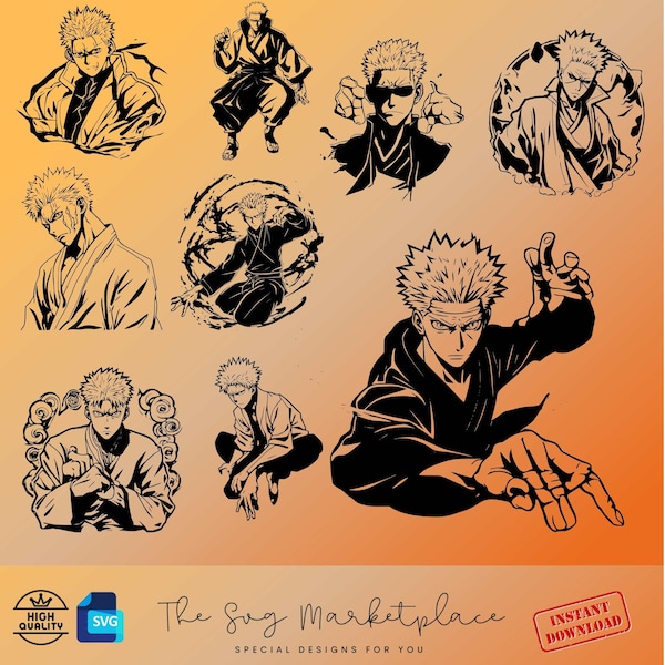 Jujutsu Kaisen SVG Silhouette Pack – 9 Anime Design Files for DIY Projects, Perfect Otaku Crafter Gift, Anime fans gifts, anime gifts