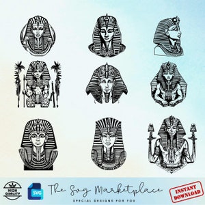 Pharaoh SVG & PNG Bundle - 9 Ancient Egyptian Designs, Digital Clipart for Crafting, Unique Gift for History Buffs