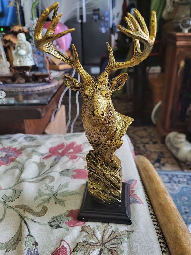 Copper Imitation Rustic Deer Head Statue Perfect for Lodge, Cabin