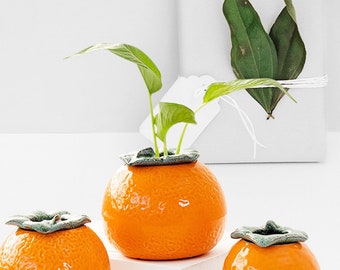 Orange Ceramic Vase, Ceramic Fruit Vase, Orange Flower Vase, Flower Arrangements For Living Room, Orange Home Decor, Unique Home Accent.