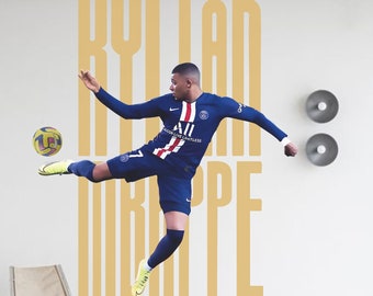 Removable Peel and Stick Kylian Mbappe Soccer Paris St. Germain Football Club Wall Decal Wall Sticker