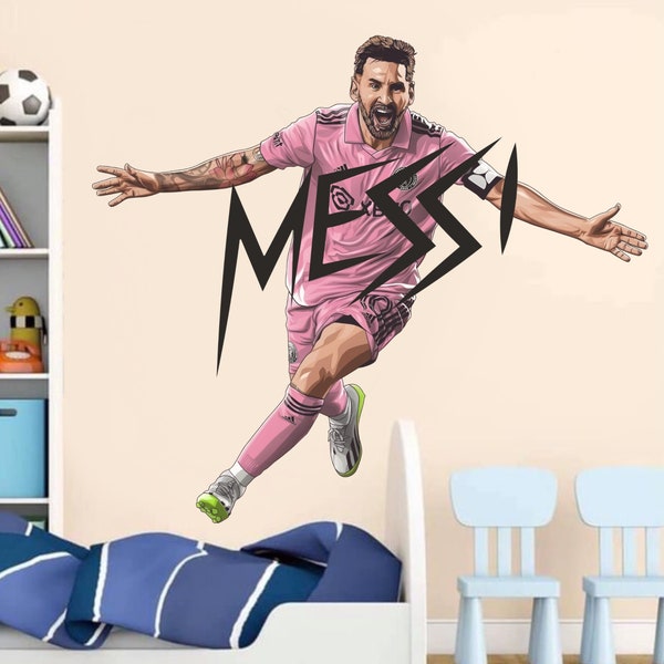 Removable Peel and Stick Soccer Inter Miami Lionel Messi Wall Decal Wall Sticker