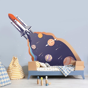 Adesivo da parete rimovibile Rocket Spaceship Outer Space 2