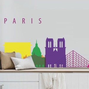 Removable Paris Eiffel Tower Notre Dame Louvre Skyline Wall Decal