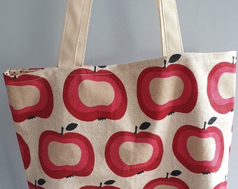 Reuseable Shopper Tote Bag.  Apple Motif Cotton Market shopper.