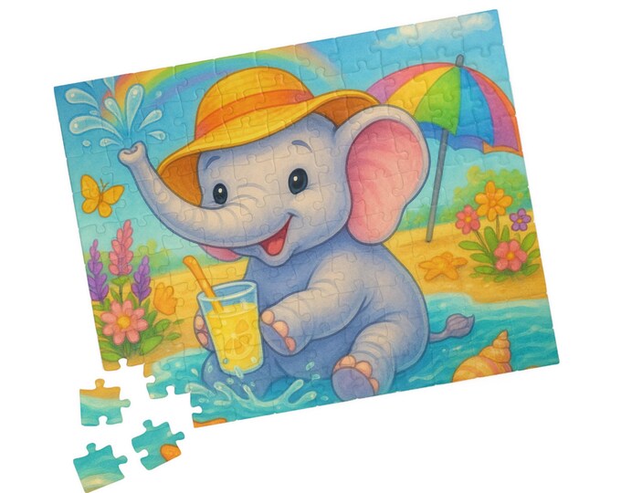 Elephant Jigsaw Puzzle: Beach Vacation Family Activity