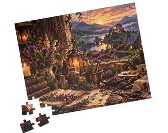 Scottish Highlands Apothecary Puzzle, Castle Landscape, Botanical Historical Gift