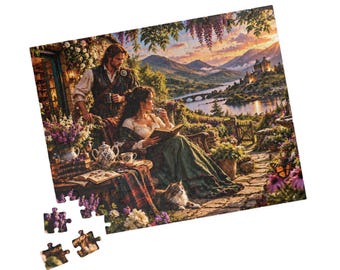 Highland Garden Puzzle, Scottish Cottage, Castle Landscape, Book Lover Gift