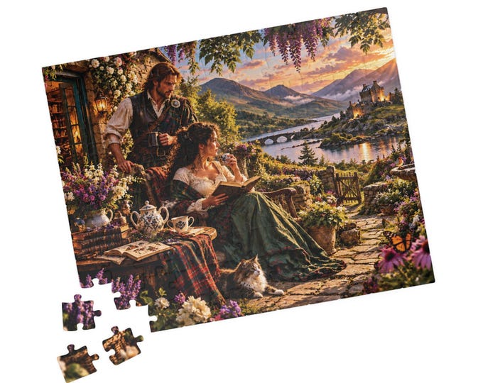 Highland Garden Puzzle, Scottish Cottage, Castle Landscape, Book Lover Gift