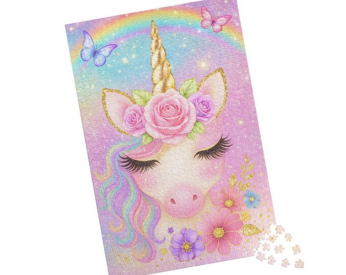 Unicorn Jigsaw Puzzle: Pastel Rainbow & Flowers