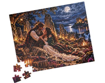 Scottish Highlands Moonlight Puzzle, Romantic Fantasy, Standing Stones Castle