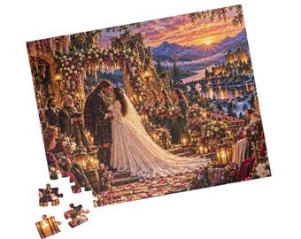 Highland Wedding Puzzle, Scottish Castle Landscape, Romantic Sunset Scene
