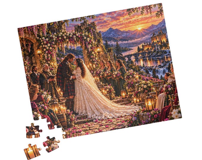 Highland Wedding Puzzle, Scottish Castle Landscape, Romantic Sunset Scene