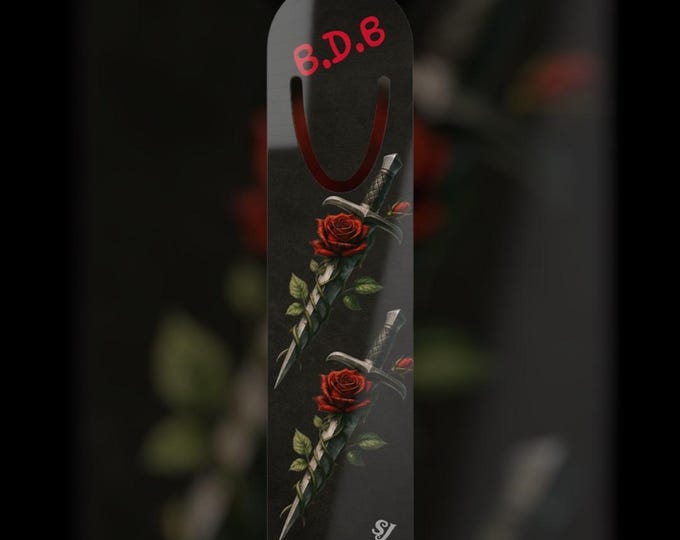 B.D.B Gothic Rose Double Swords Bookmark, Metal Bookmark, Fantasy Gift, Reader's Accessory, Book Lover Gift, Unique Design
