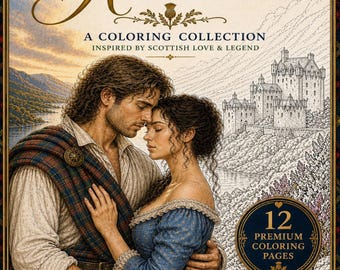 Highland Romance Coloring Pages | Scottish Historical Fantasy Adult Coloring Book (Instant Download)