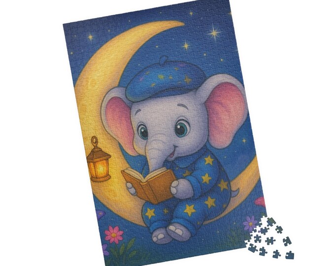 Elephant on the Moon Jigsaw Puzzle: Whimsical Kids Room Decor