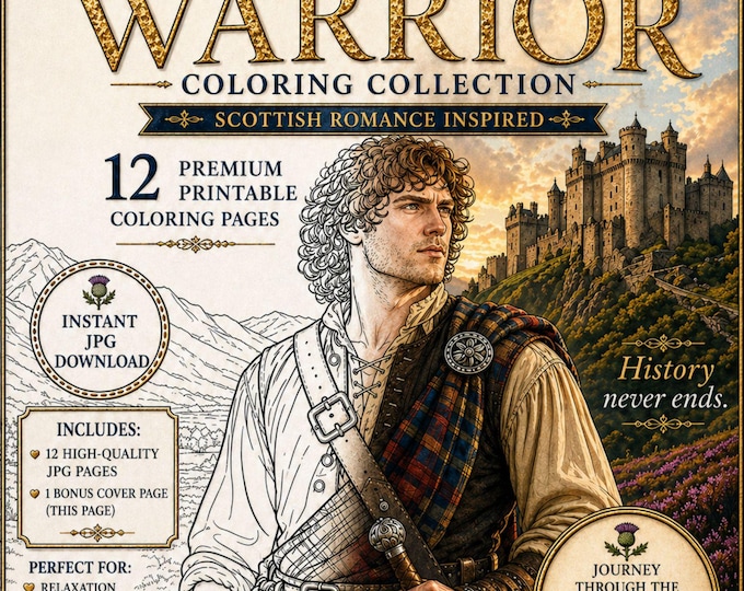 Highlander Warrior Coloring Pages | Scottish Romance, Historical Fantasy (PDF Download)