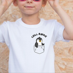Cute Penguin Chill Baddie Toddler Shirt - Penguin in Pocket Toddler Shirt - Cute Penguin Kids Shirt - Pocket Animal Shirt