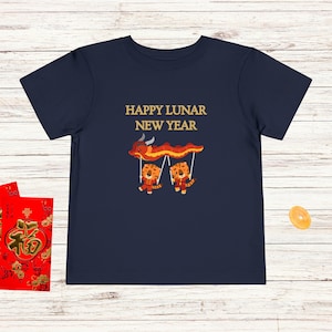 Camiseta de Año Nuevo Lunar para niños pequeños - Bailarines de tigres y dragones - Regalo de Año Nuevo Lunar para niños - Camiseta de Año Nuevo chino para niños