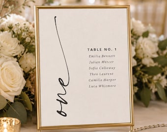 Wedding Table Number Template Set, Editable Seating Chart, Modern Script Table Numbers, Printable Wedding Signs, Canva Instant Download