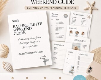 Bachelorette Itinerary Template, Editable Bachelorette Weekend Schedule, Coastal Bach Party Planner, Canva Template, Instant Download
