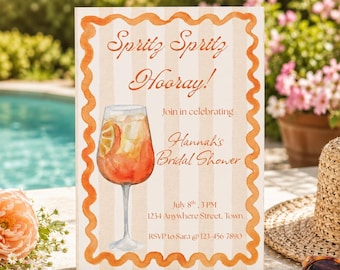 Bridal Shower Invitation Template, Aperol Spritz Invite, Spritz Hooray Bridal Shower, Editable Canva Template, Instant Download