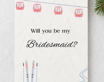 Bridesmaid Proposal Card Template, Ski Winter Mountain Theme, Will You Be My Bridesmaid Card, Editable Canva Template, Instant Download