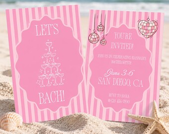 Bachelorette Party Invitation Template, Pink Bach Weekend Invite, Coastal Bachelorette Invitation, Editable Canva, Instant Download