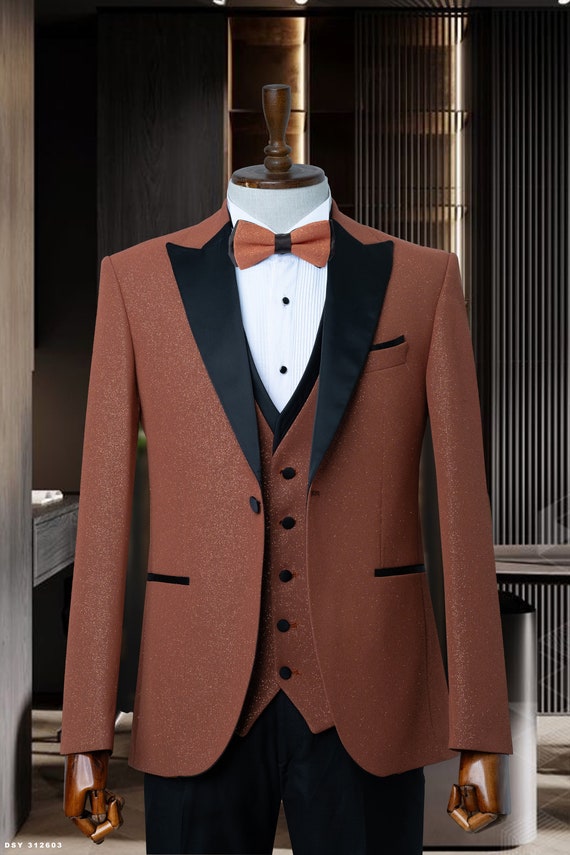 Gold Velvet Men's 3-Piece Tuxedo: Slim Fit Wedding Groom Suit