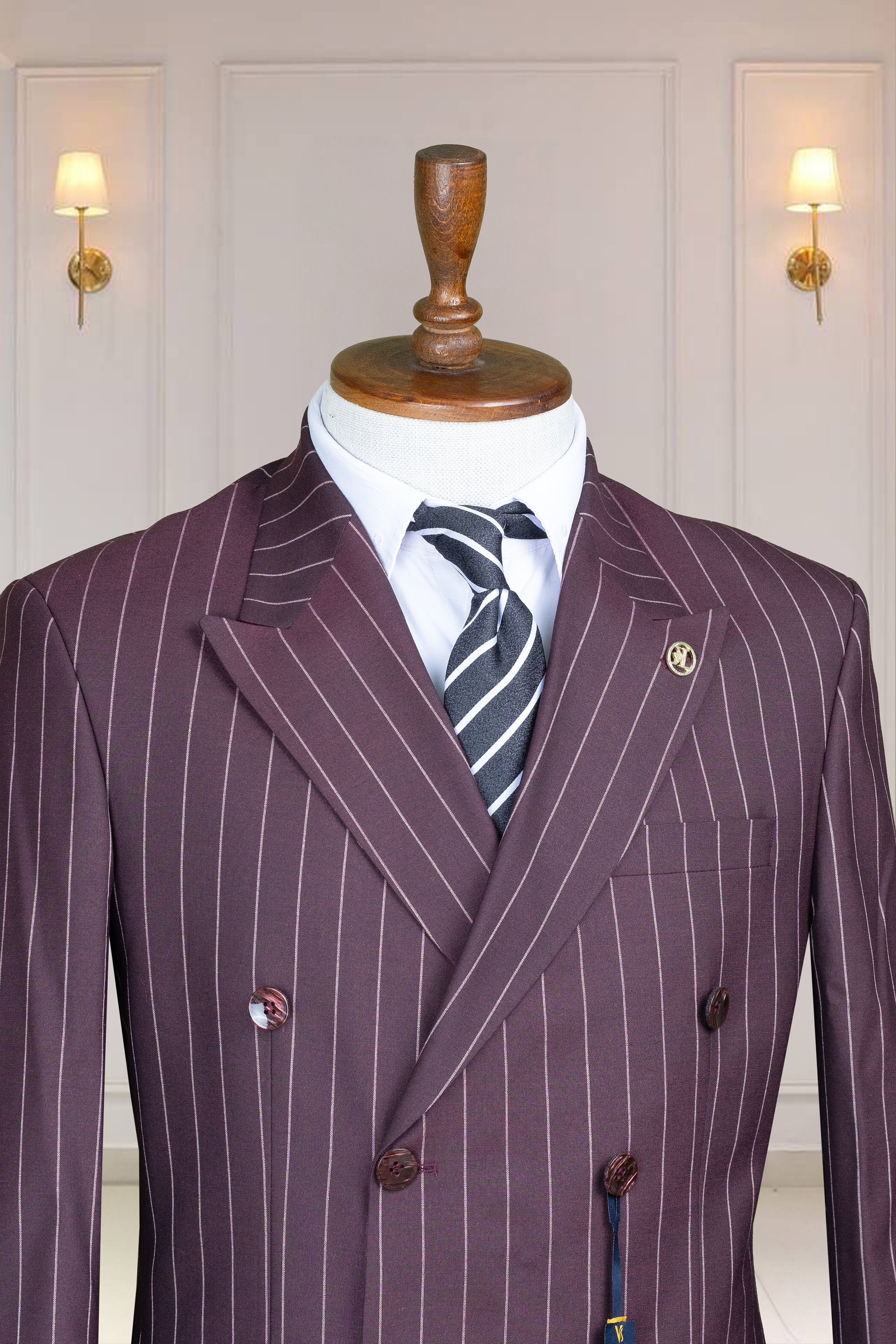 Men's Modern Fit Designer Wool Suit in Burgundy with a Double Breasted Vest main image 1