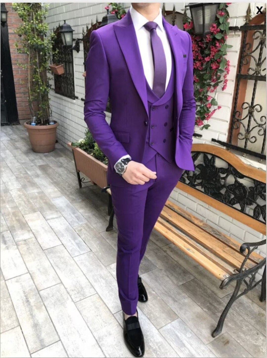 Men Suits 3 Piece Slim Fit Two Button Wedding Groom Party Wear Coat