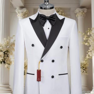 White Men&#39;s Tuxedo - Groom Suit - Wedding Suit Peak Lapel Slim Fit Double Breasted Men&#39;s Suit