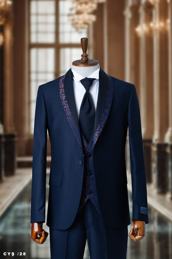 Navy suit with black trim online