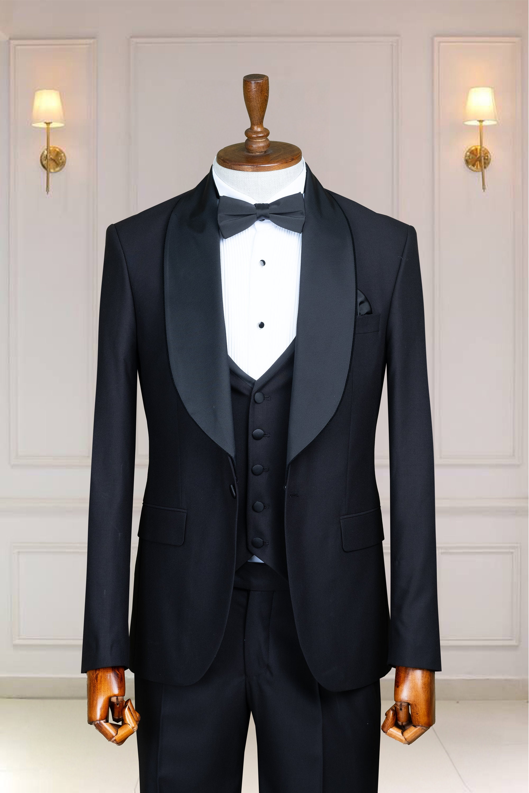 Black Suits Black 3 Piece Slim Fit One Button Wedding Groom Party