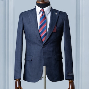 Navy Blue Men Blazer, Slim Fit Wool Blazer, One Button Blazer, Blazer For Men, Wedding Men Blazer, Party Wear Blazer, Dinner Wear Blazer