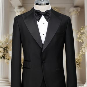 Black Tuxedo, Jacquard, Peak Lapel, Men&#39;s Tuxedo, Wedding Suit Include Blazer , Vest and Pants Grooms Suit