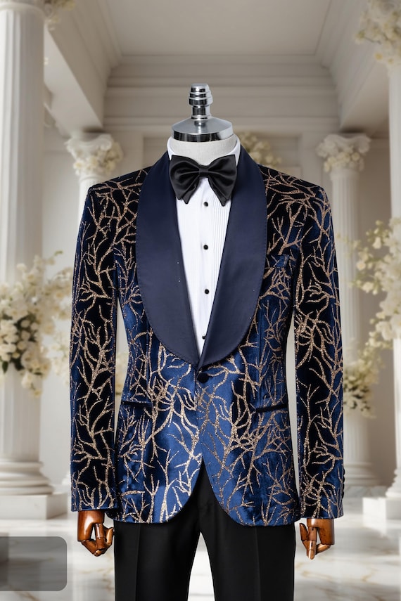 Tuxedo For Men Slim Fit MAGE MALE Men's Velvet Floral Tuxedo