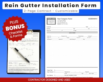 Gutter Installation Contract Template: Contractor Agreement Forms (Digital Download) - Gutter Contract, Rain Gutter Agreement