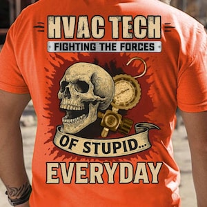 HVAC Tech T Shirt For Men Fighting Stupid Everyday Funny HVAC Gift Skull AC Repair Tee Blue Collar Shirt Gift For Him Technician Pride