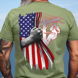 Lineman Shirt American Flag Lineman T-shirt Patriotic Lineman Gift