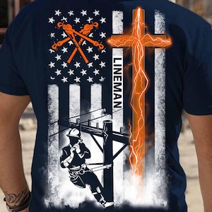Lineman T Shirt For Men Patriotic Utility Worker Tee American Flag Lineman Shirt Powerline Gift Electrical Worker Pride T-shirt