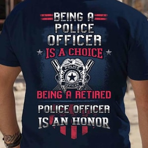 Retired Police Officer T Shirt For Men Thin Blue Line Tee Law Enforcement Gift Cop Veteran Shirt Patriotic Police Pride T-shirt