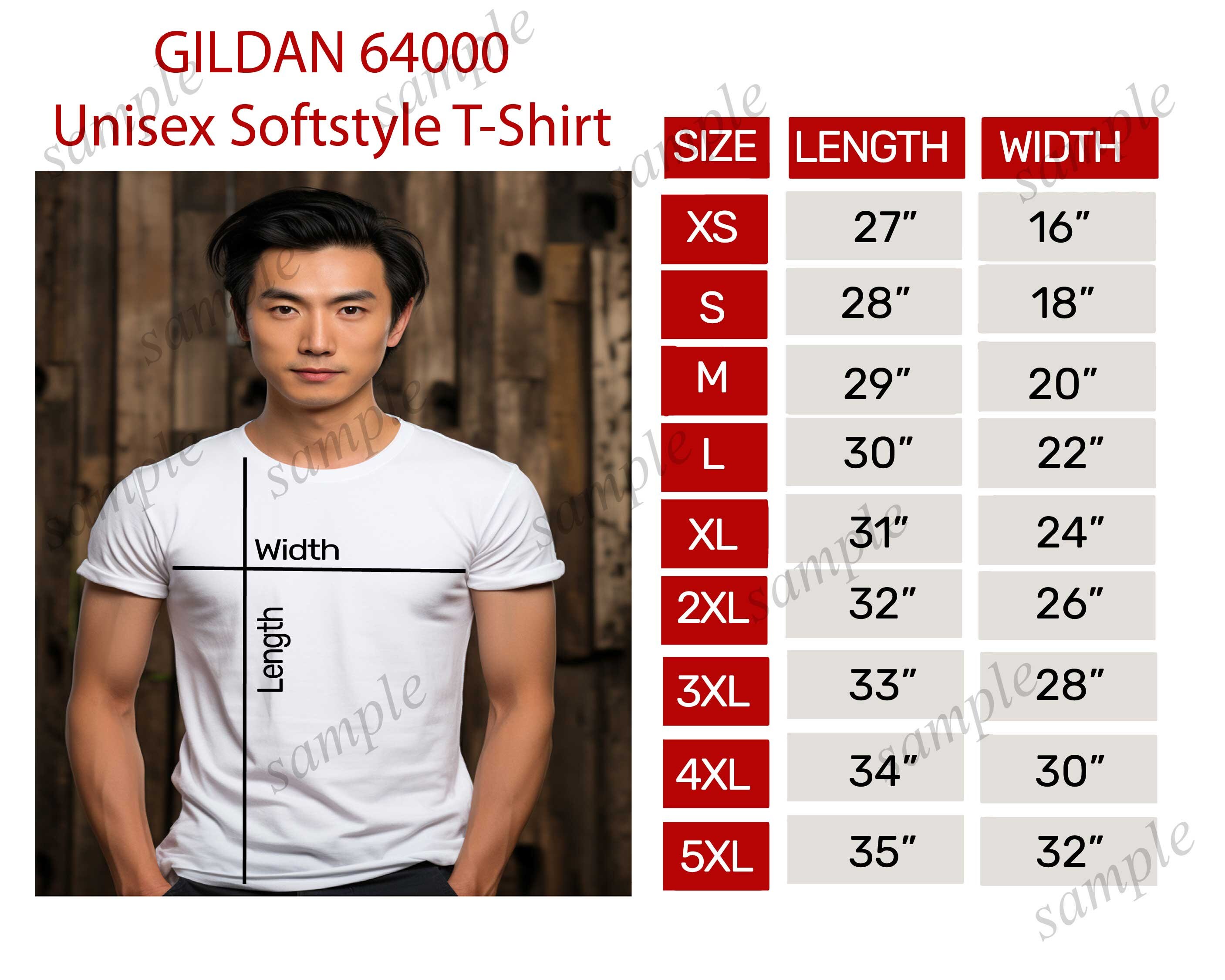 Gildan 64000 Size Chart Bundle, 64000 Tshirt Mockup, Unisex Size Chart