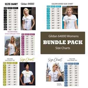 Gildan 64000 Size Chart Bundle, 64000 T-Shirt Mockup, Unisex Size Chart, Gildan Cotton T-Shirt, Female Model Mockup,  Simple Size Chart
