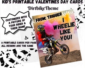 Benutzerdefinierte Dirtbike Valentinstag Karten | Personalisierte Dirt Bike Valentines für Kinder | Spaß Motocross Valentinstag Printable | Dirt Bike Liebhaber Geschenk