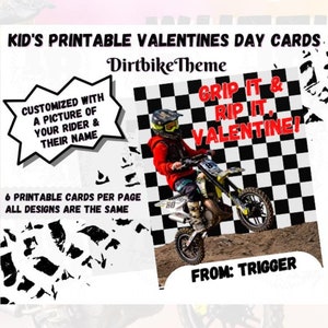 Benutzerdefinierte Dirtbike Valentinstag Karten | Personalisierte Dirt Bike Valentines für Kinder | Spaß Motocross Valentinstag Printable | Dirt Bike Liebhaber Geschenk