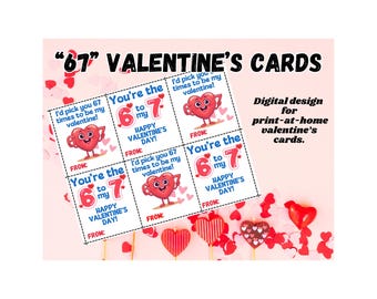 67 biglietti di San Valentino per bambini / Biglietti di San Valentino stampabili per la classe / Divertenti biglietti di San Valentino con il numero 67 / Download immediato in PDF