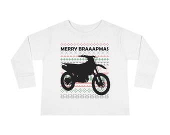 Merry Braaapmas camiseta de manga larga para niños pequeños, manga larga de Navidad para niños pequeños, camisa de Navidad para niños pequeños, camisa de motocross, camisa de motocross